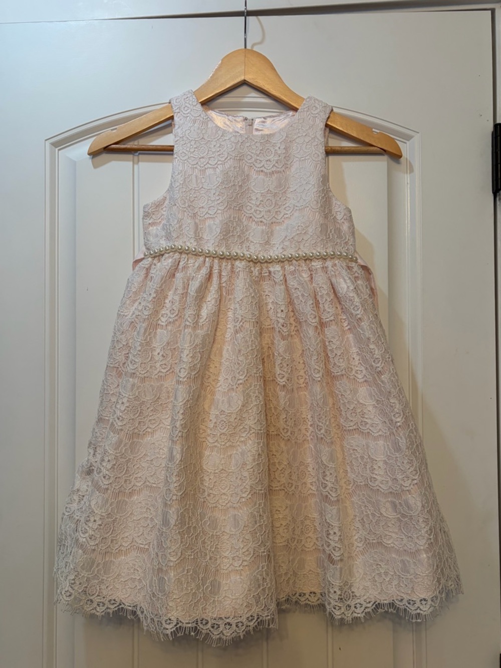 American Princess Pale Pink Lace Pearl-Belt Dress